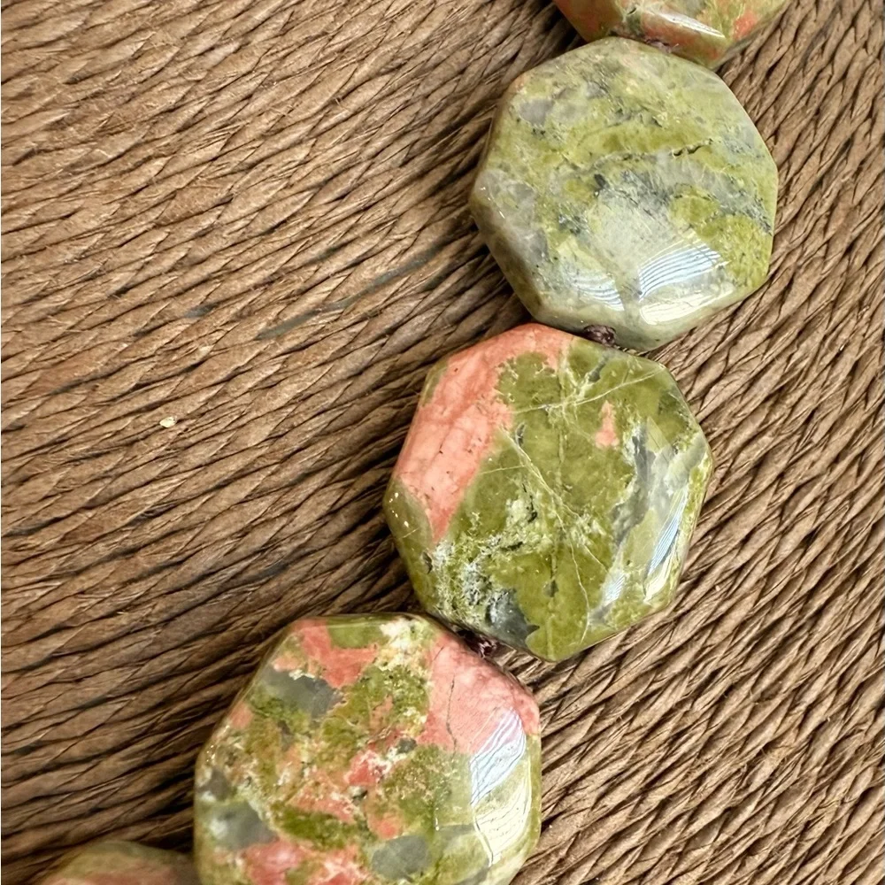 Unakite Octagon Gemstone Necklace - Picture 3 of 11